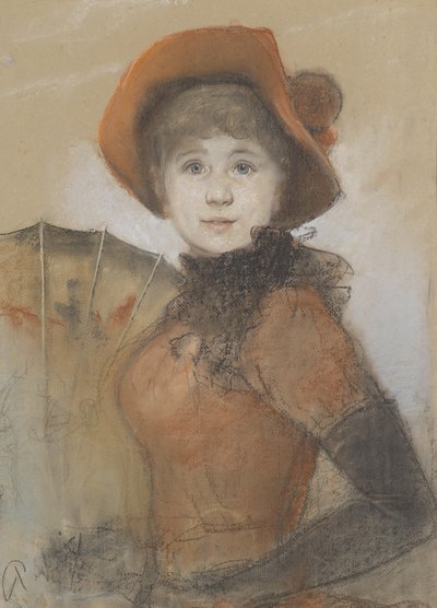 Portrait of a Girl with Hat and Umbrella by Bruno Piglhein